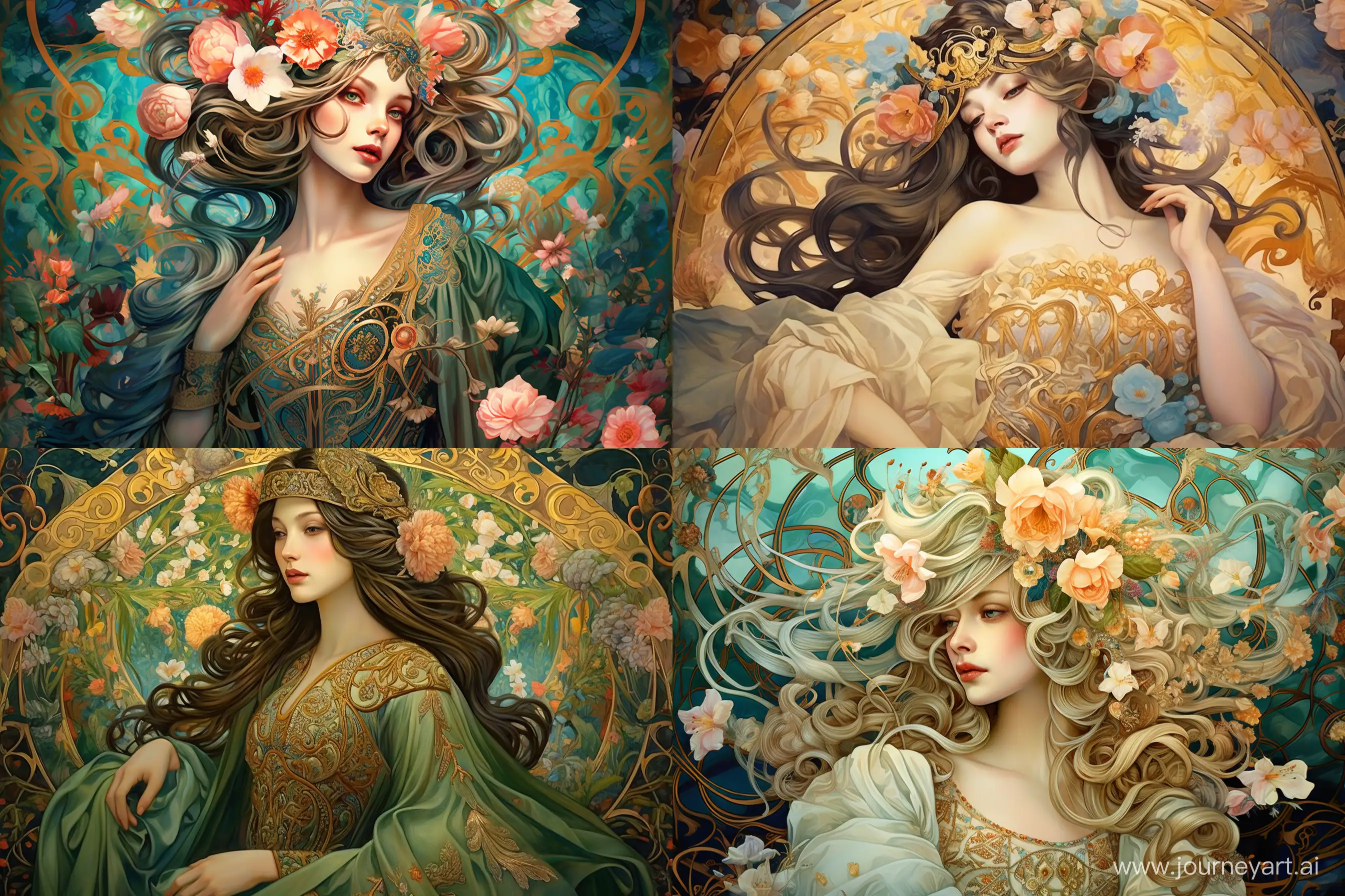 Art Nouveau Enchantress
An elegant enchantress with flowing, ornate robes surrounded by intricate floral patterns. --ar 3:2