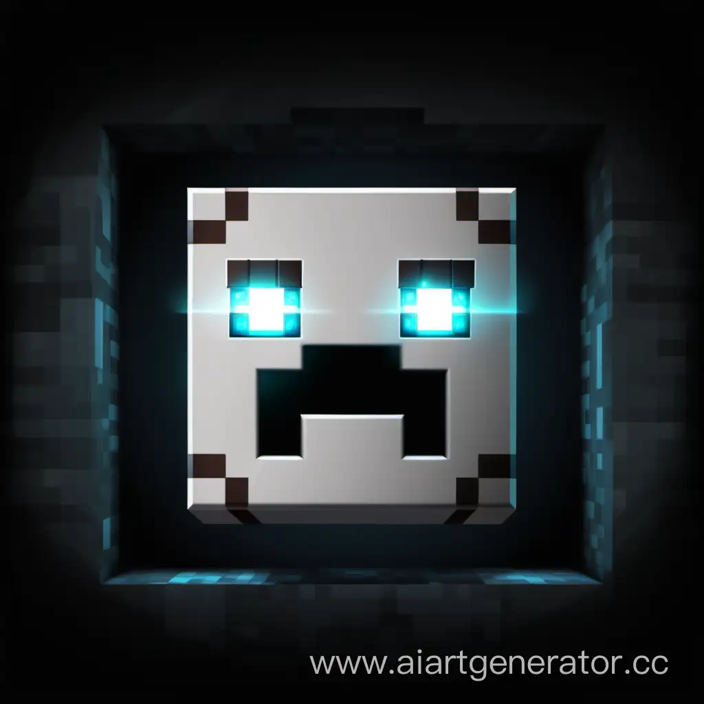 The icon for the minecraft clicker game. The scene should take place in a cave and white glowing eyes look at the player from the darkness
