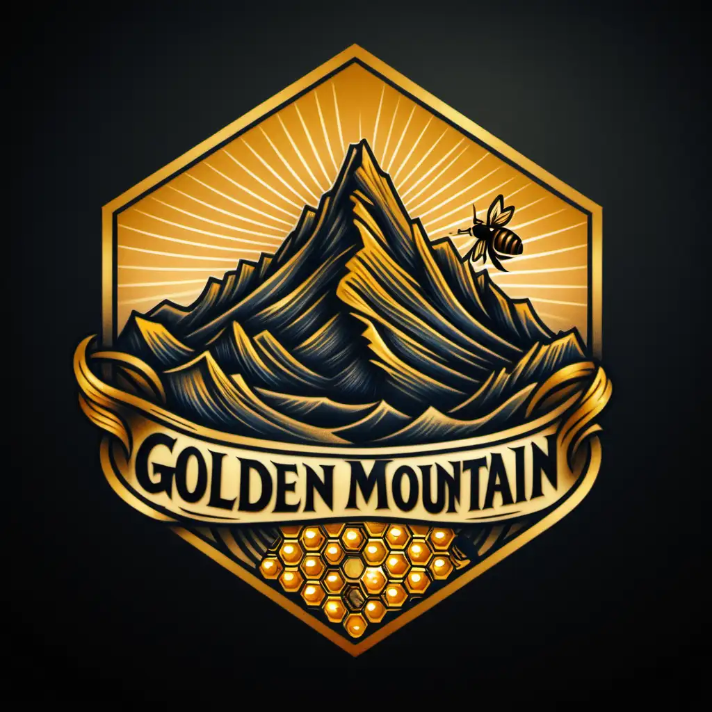 Exquisite Golden Mountain Honey Banner Tattoo Design