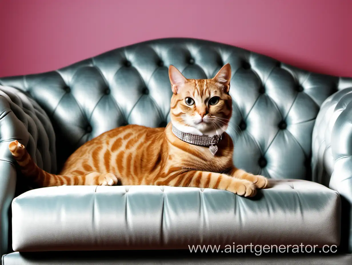 Luxurious-Sofa-with-DiamondStudded-Collar-Cat-Elegant-Pet-Comfort