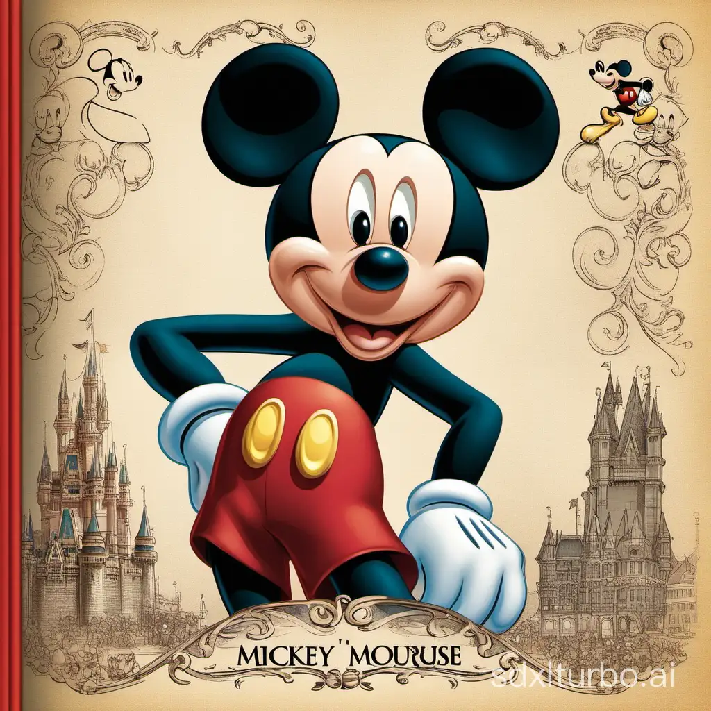 Mickey-Mouse-Book-Illustration-Classic-Disney-Character-in-Vibrant-Storybook-Scene