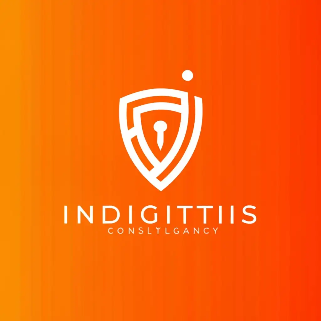 a logo design,with the text "Indigitis", main symbol:shield for a IT and OT security consultancy company, main color of the logo is orange, and incorporates the PDCA security lifecycle,complex,be used in Technology industry,clear background