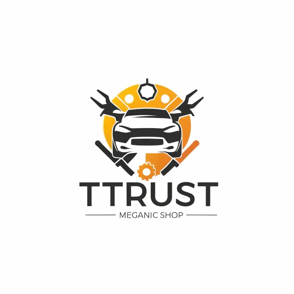 a logo design,with the text "TTRUST", main symbol:Car rental, mechanic and welding shop,Moderate,clear background