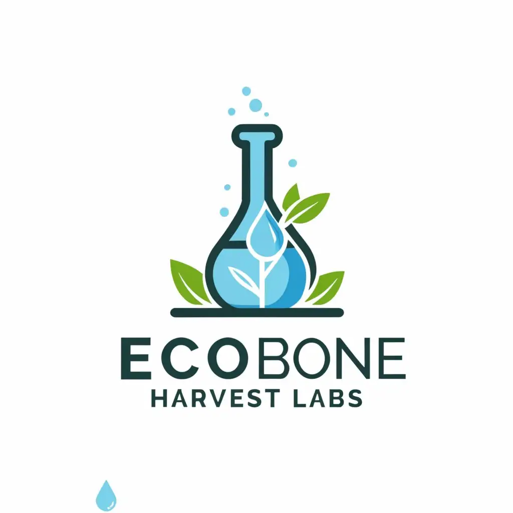 a logo design,with the text "EcoBone Havest Labs", main symbol:erlenmeyer bank from which the fluid flows and the plant grows,Moderate,be used in Medical Dental industry,clear background