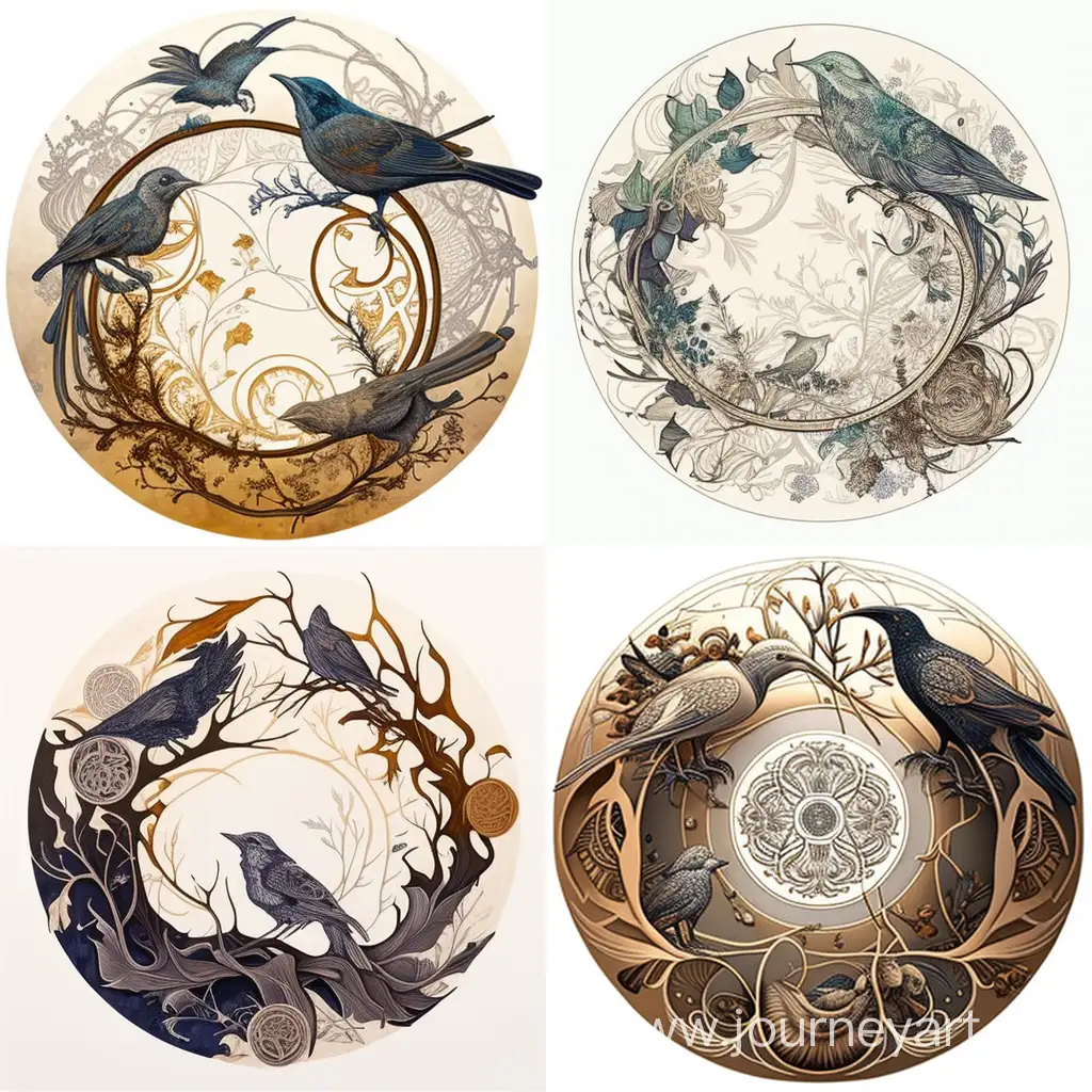 Meticulously-Detailed-Circular-Composition-with-Ornamental-Birds-in-Subtle-Hues
