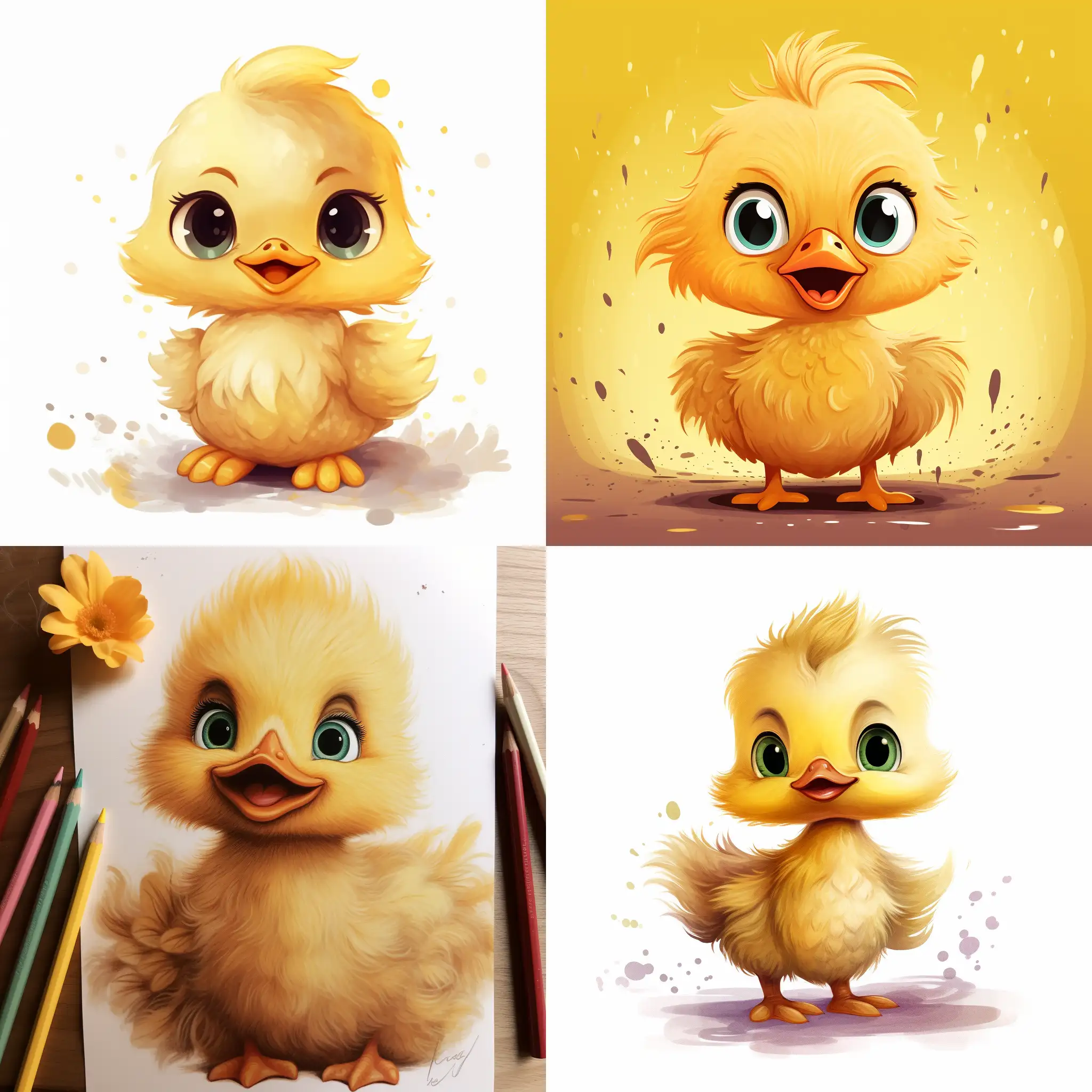 A fluffy yellow duckling, in cartoon style