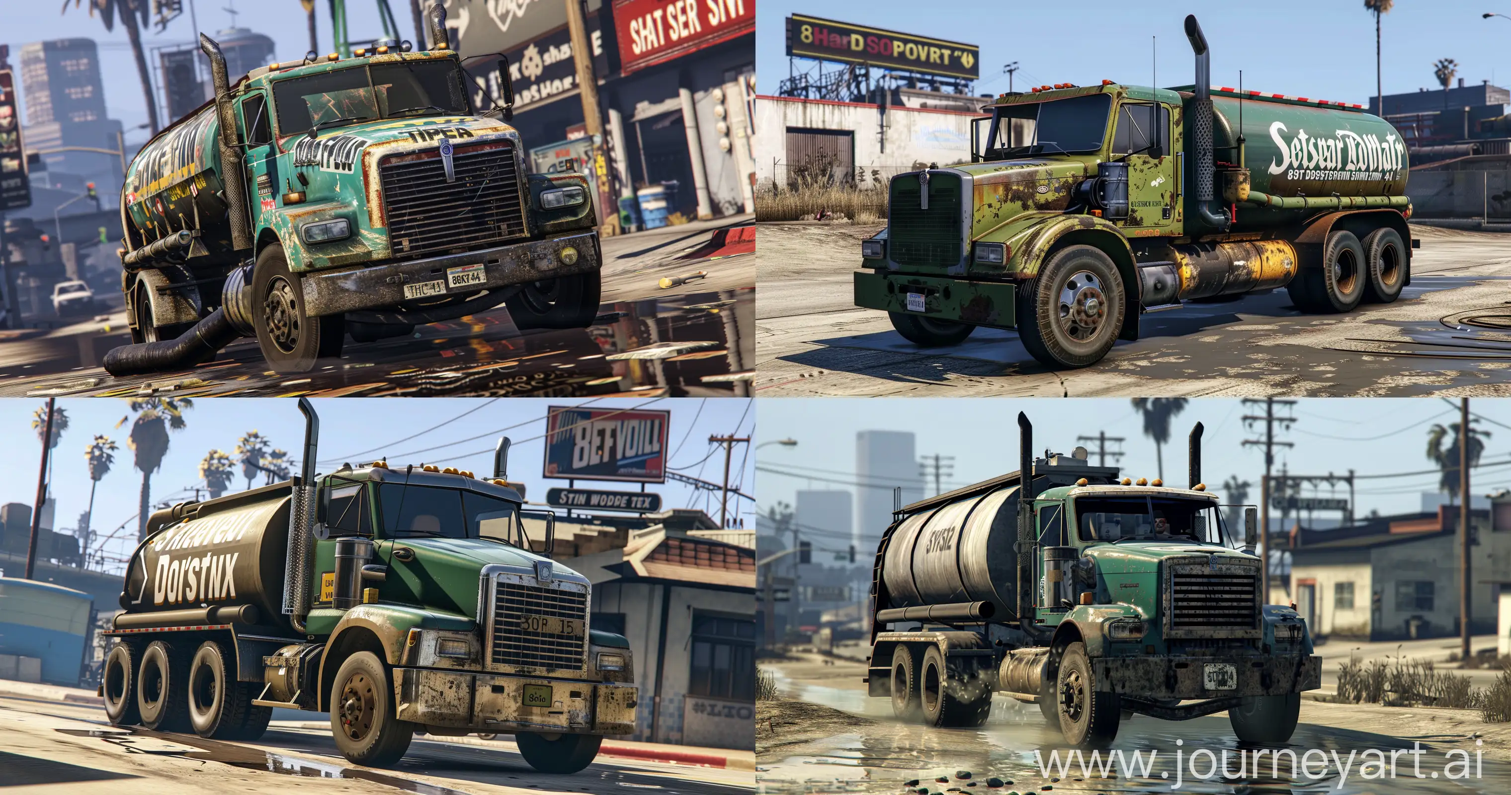 Septic Tank Service Vacuum Truck в игре GTA IV, photography, real, realistic, 8k,  photorealistic, over-detailed, sea of the shutterstock competition, stock photo, Photography, prime lens (35mm), stockphoto --ar 17:9 --v 6