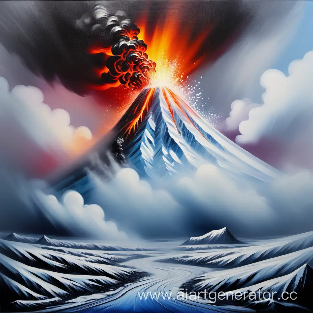 Foggy-Iced-Frozen-Exploding-Volcano-Oil-Painting