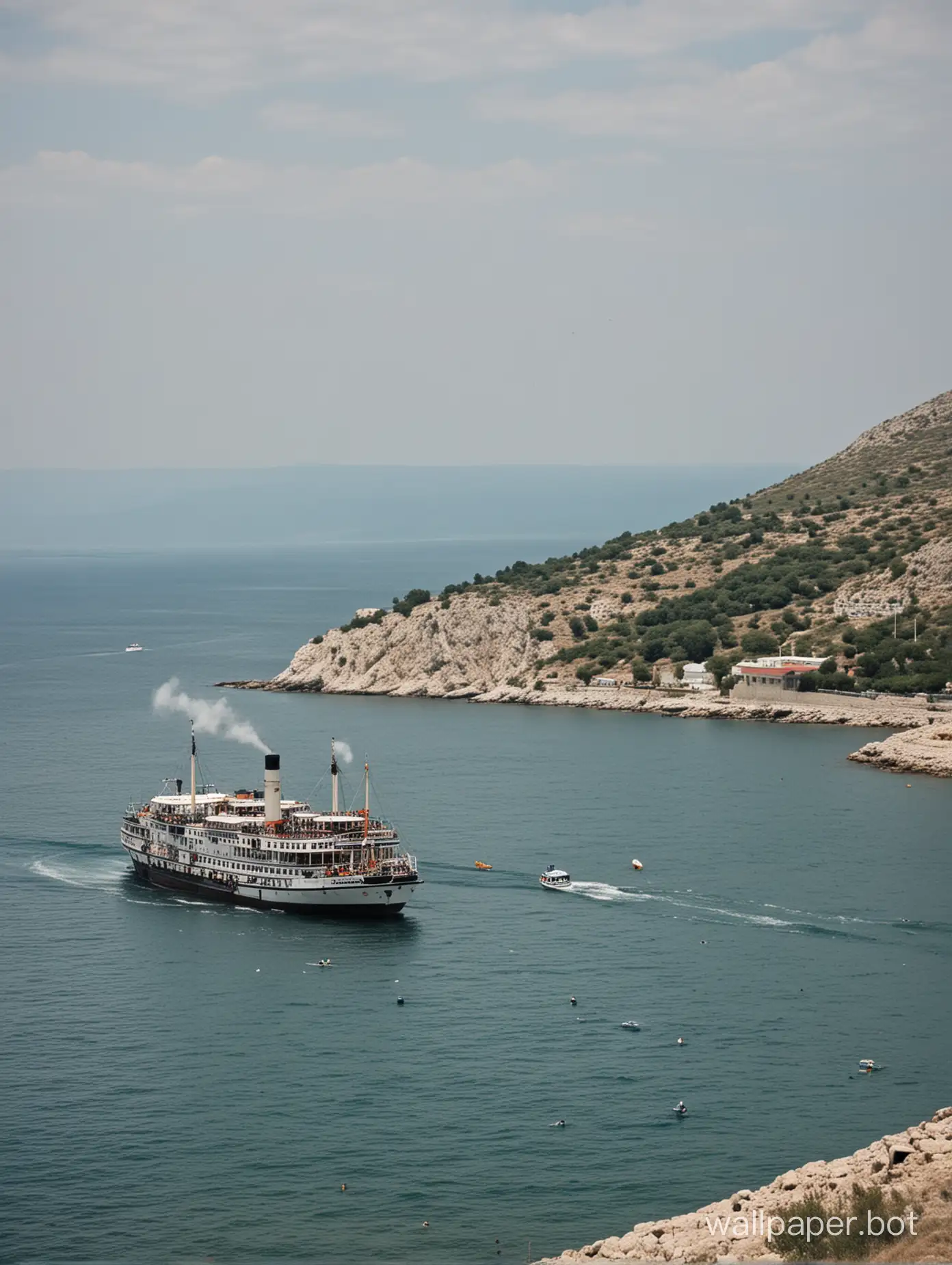 Scenic-Crimea-Tranquil-Seascape-with-Steamboat