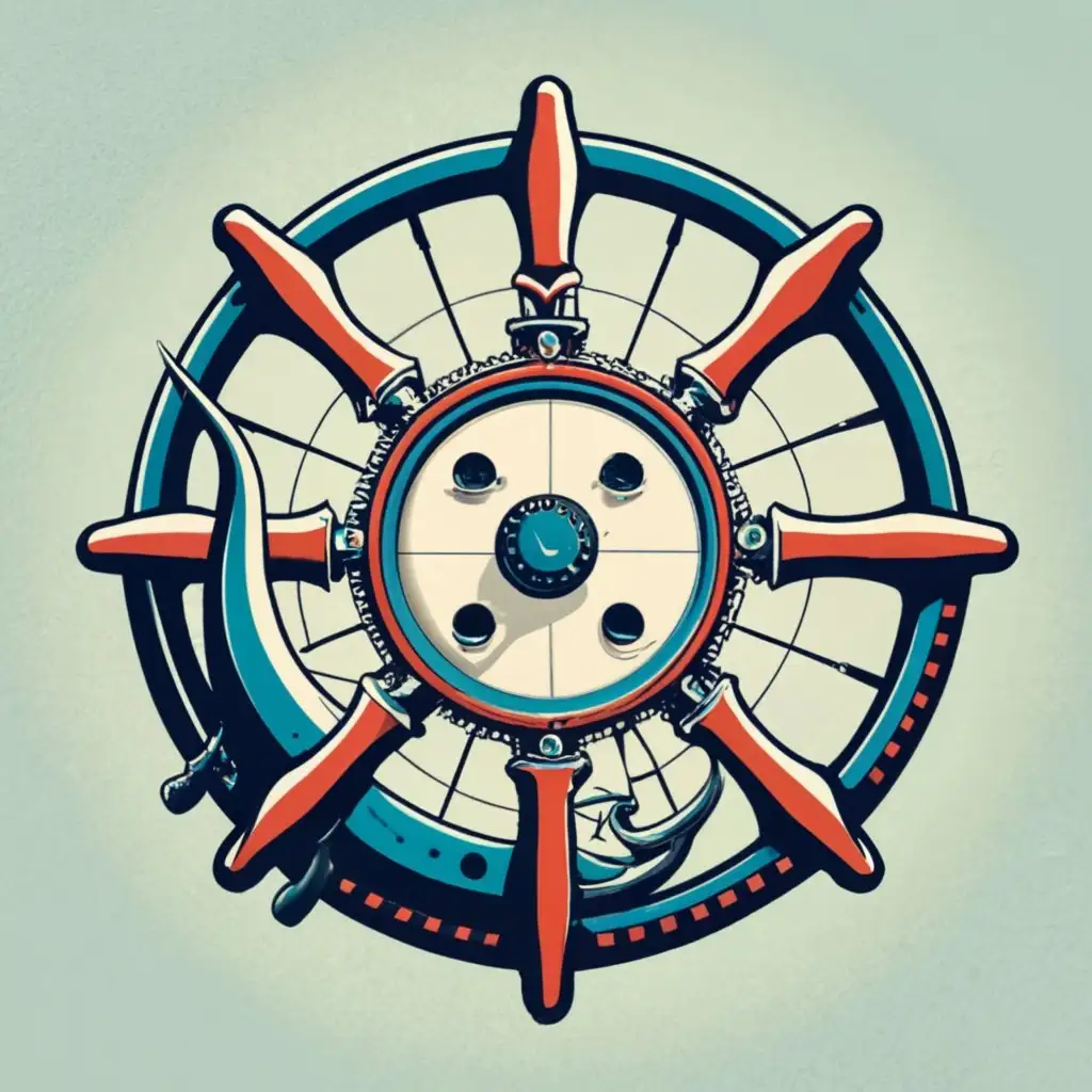 logo, maritime marine vessel wheel sea logo name with blue and red colour, with the text "IMPA", typography