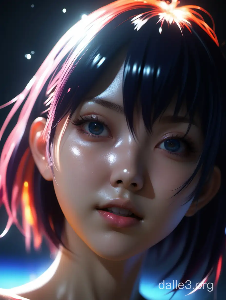photorealistic dramatic liquids anime girl render, detailed face, colorful, atmosphere cinematic, by wlop, by ilyu kuvshinov, soft shadows, be concept art, super detailed, unreal engine 5, octane render, vfx, houdini, 8 k, super realistic, ufotable studio art style, global illumination, trending in pixiv, dramatic color, ray tracing, god rays, novel cover