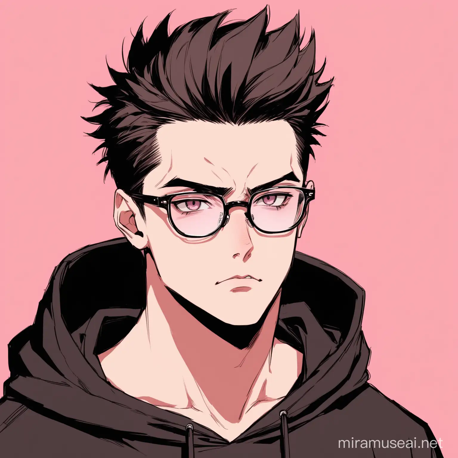 Stylish Hacker with Quiff Hair and Black Hoodie on Pink Aesthetic Background