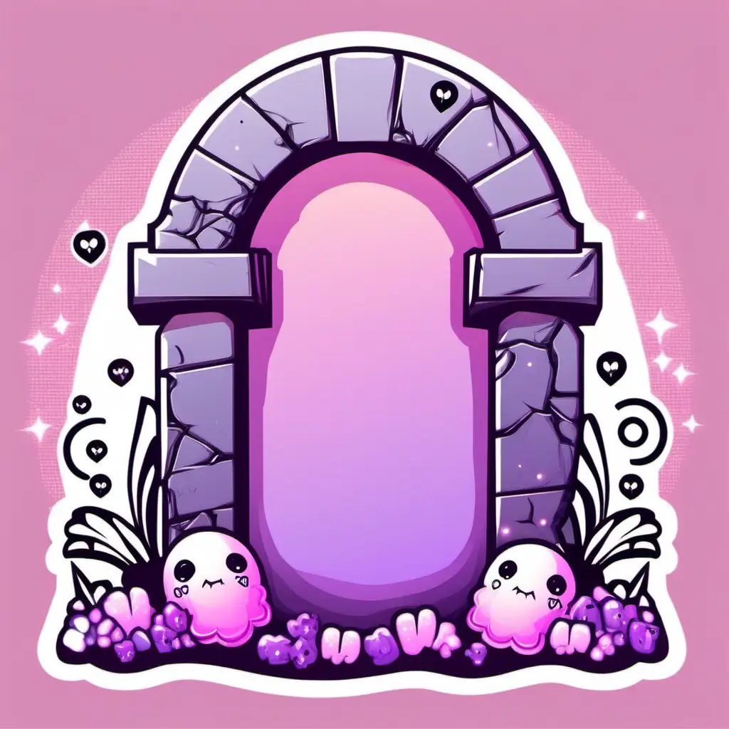 kawaii, chibi, pastel goth tombstone in pastel pink and purple colors, vector illustration