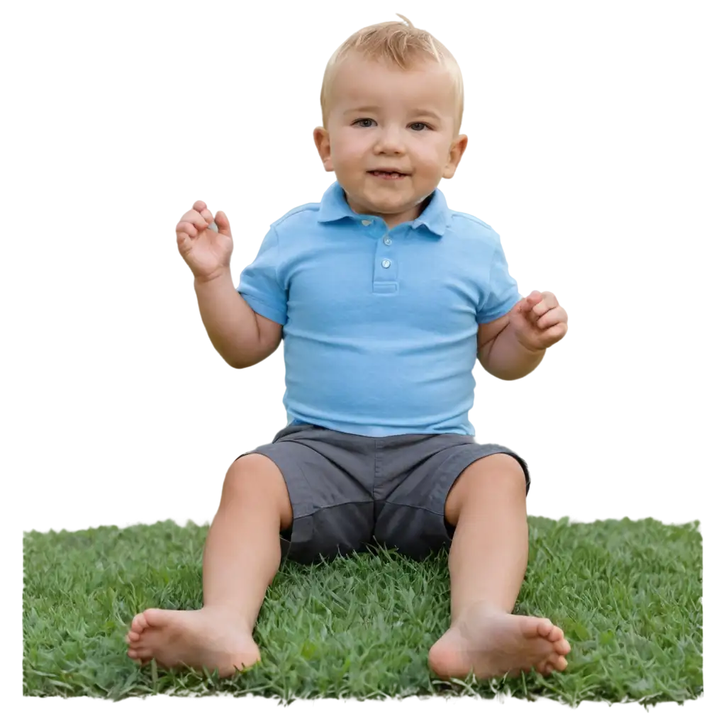Adorable-OneYearOld-Boy-Sitting-on-Lush-Green-Grass-Captivating-PNG-Image
