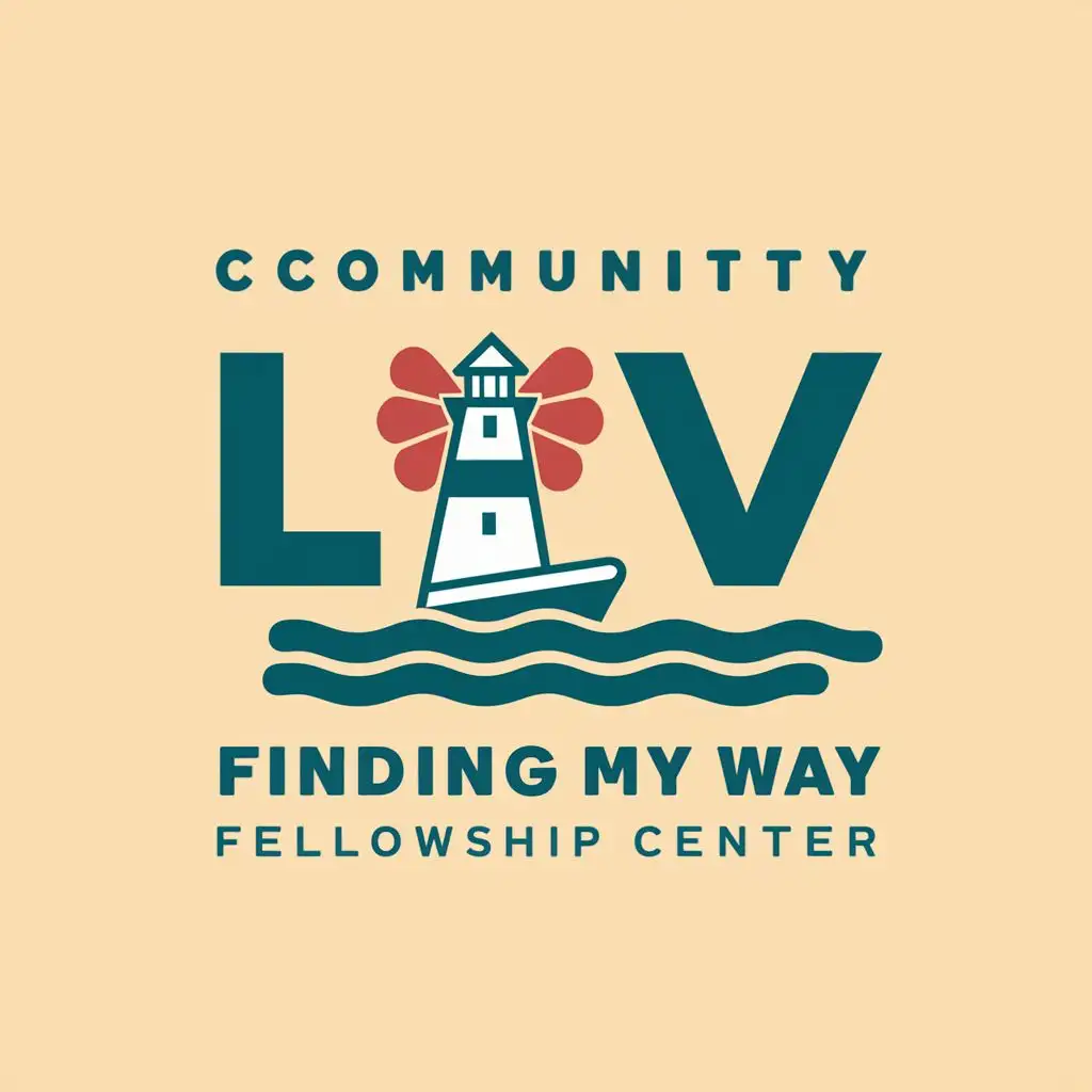 logo, community love lighthouse boat, with the text "FINDING MY WAY FELLOWSHIP CENTER", typography, be used in Nonprofit industry