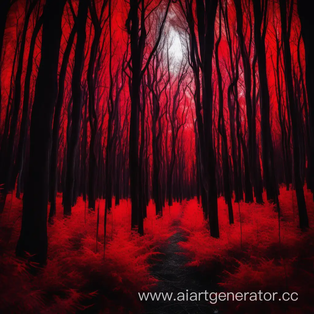 красный лес в темноте