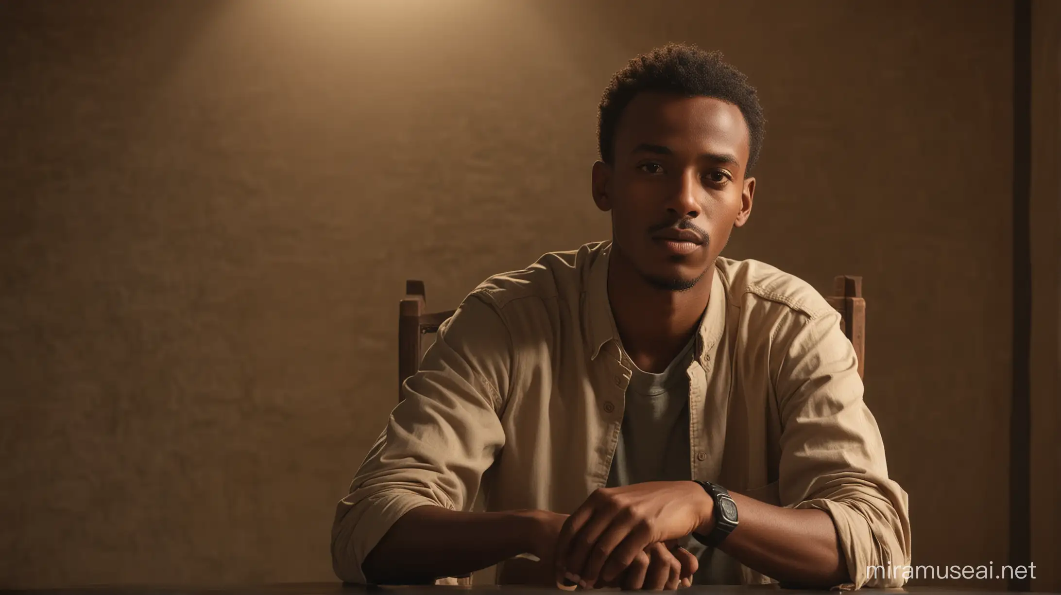 Cinematic Portrait of Ethiopian Journalist in Thoughtful Pose