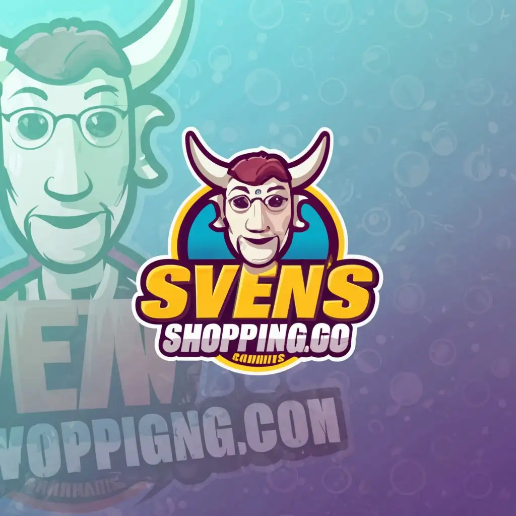 a logo design,with the text "Sven's Shopping.com", main symbol:Swedish guy from goat simulator 3