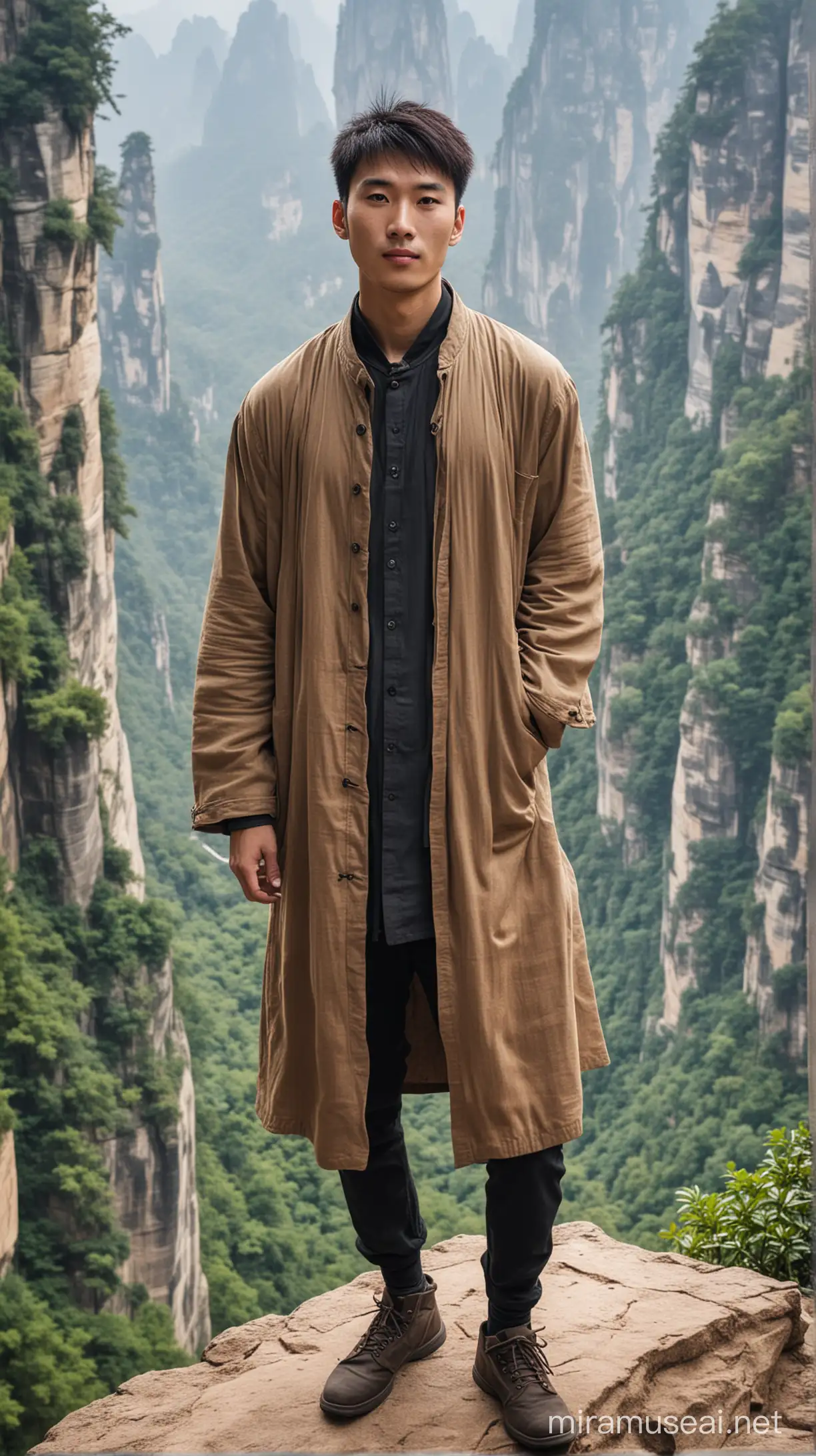 Majestic Chinese Man amid Zhangjiajie Scenic Beauty