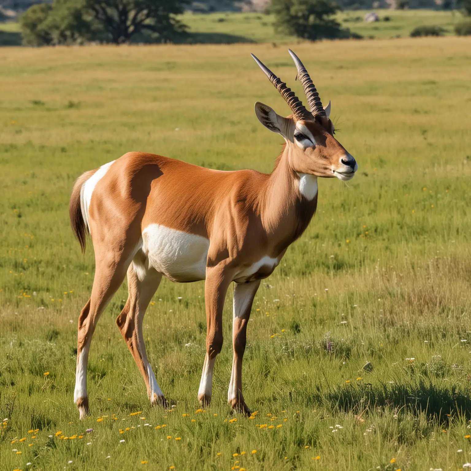 A majestic Antelope grazing peacefully in a meadow.