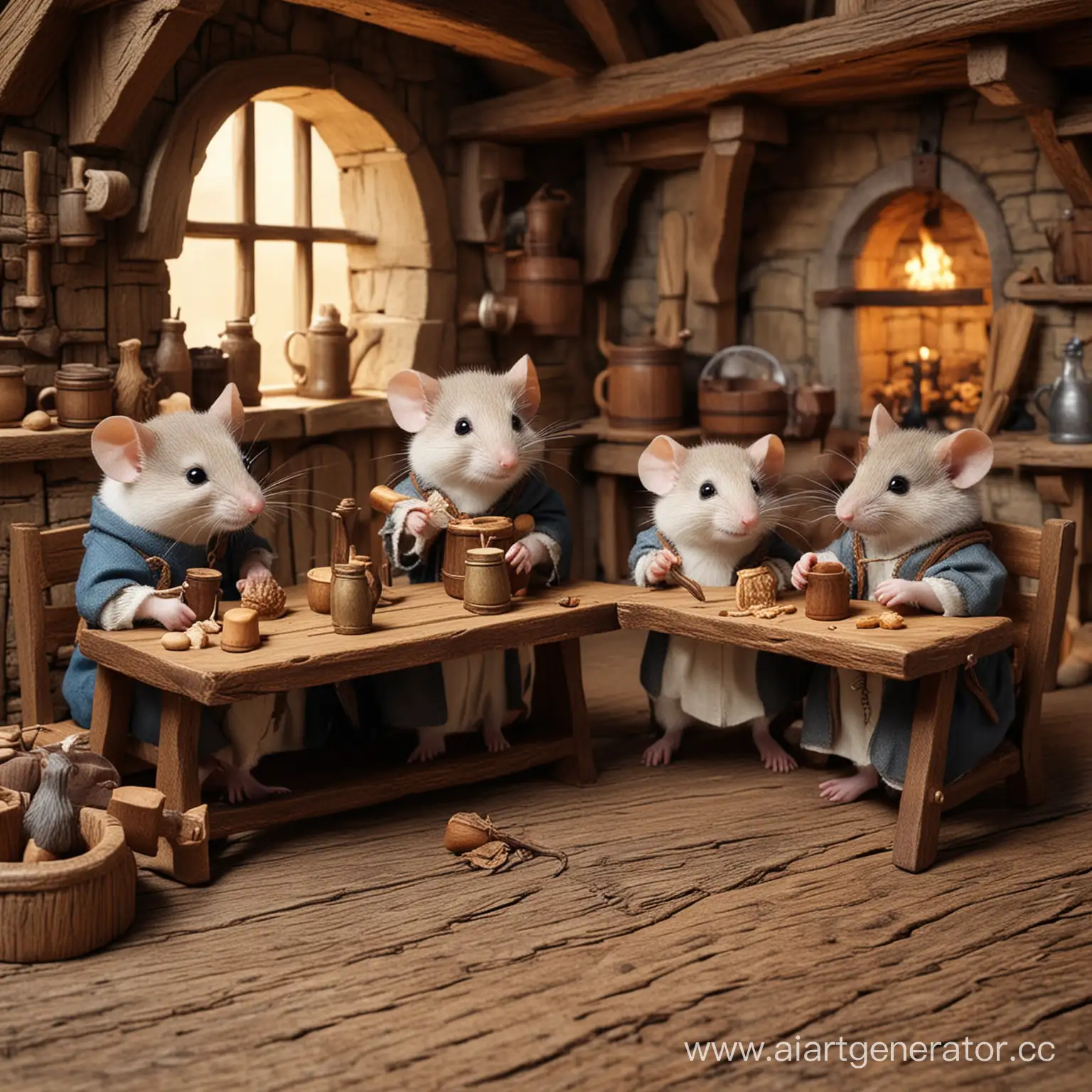 4 маленькие мыши сидят в таверне, средневековье