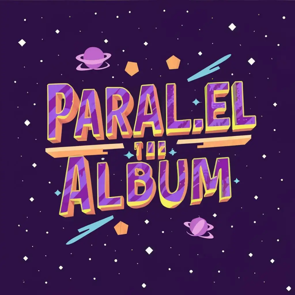 logo, Parallel The Album in lavender and black color. In a futuristic font, with stars and galaxies in the background., with the text "Parallel The Album", typography, be used in Entertainment industry
