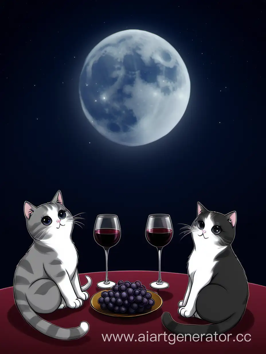кошки, любовь, вино, луна