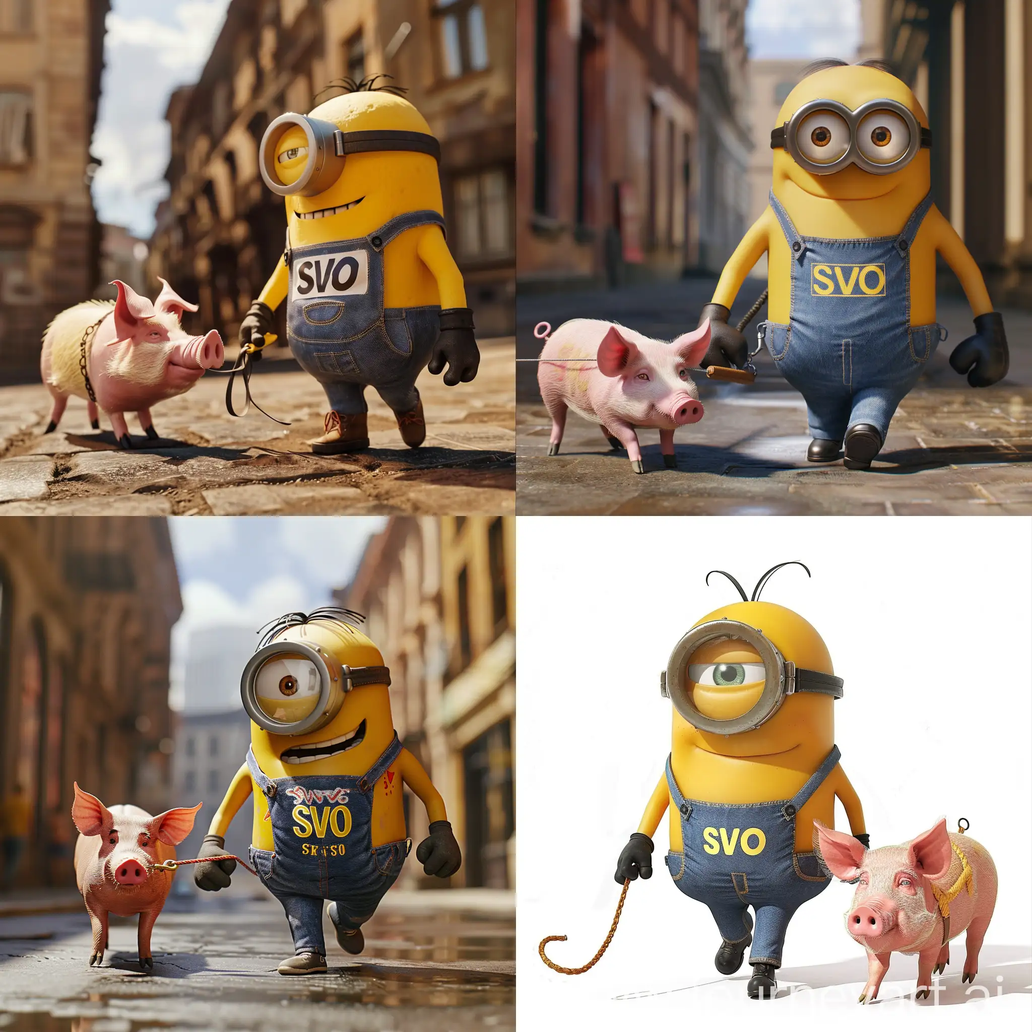 Strong-Minion-Walking-with-Pet-Pig-SVO-TShirt-Design