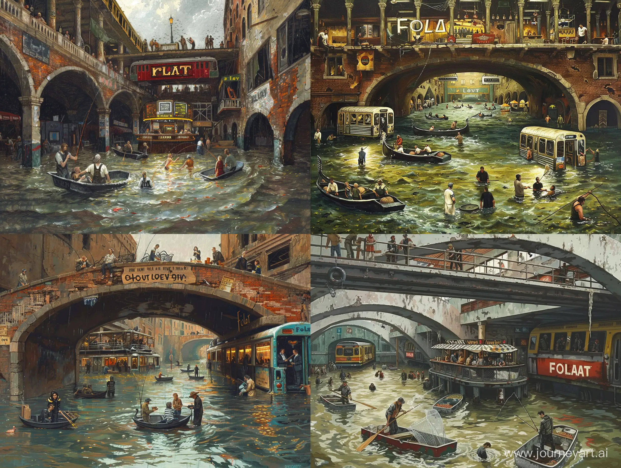 Survivors-Fishing-in-Flooded-Venice-Station-Community-Hope-at-Float-Bar-and-House-of-Love