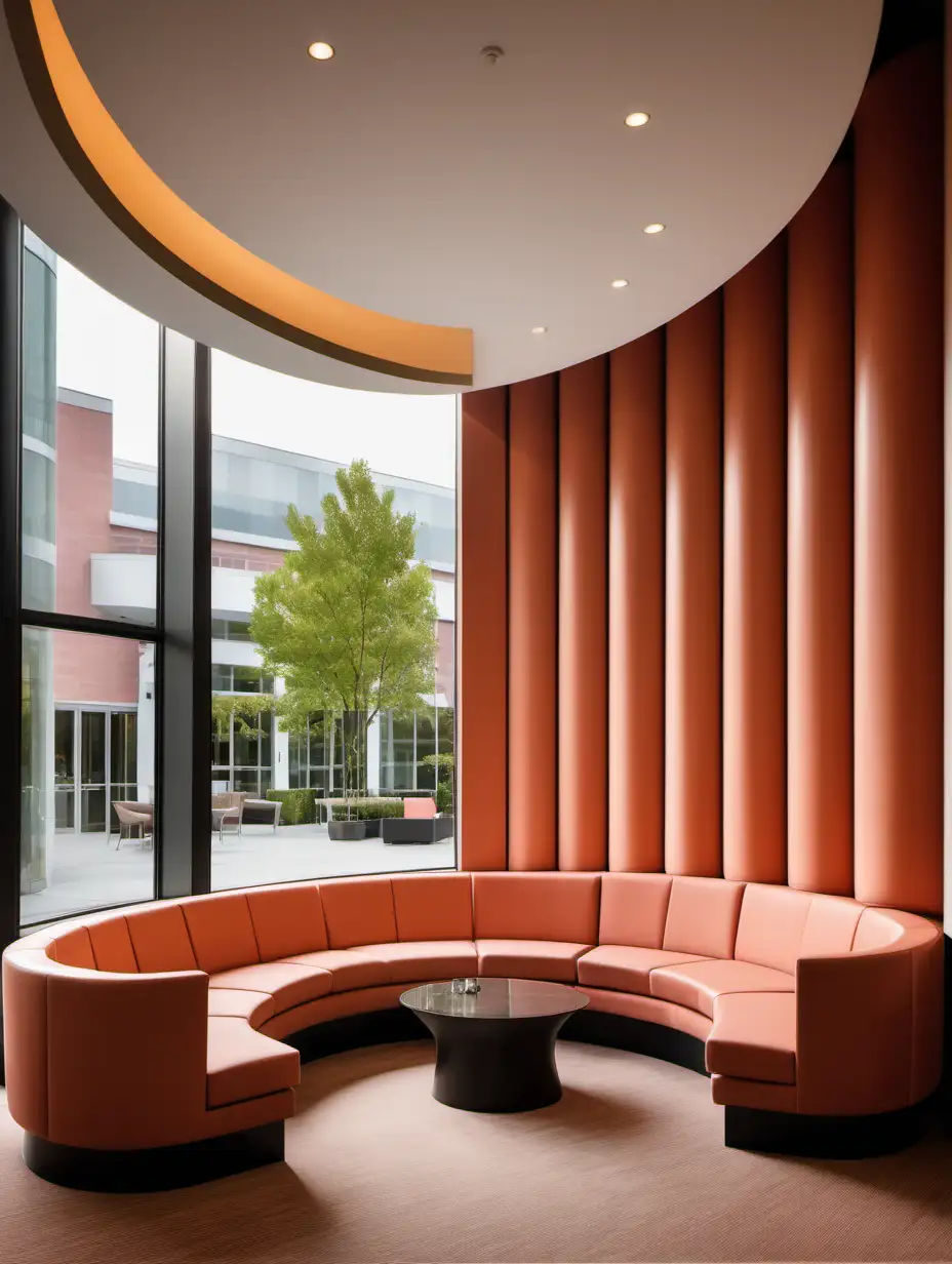 Designer Seating Area in Warm SalmonToned Hotel Lobby with Window View