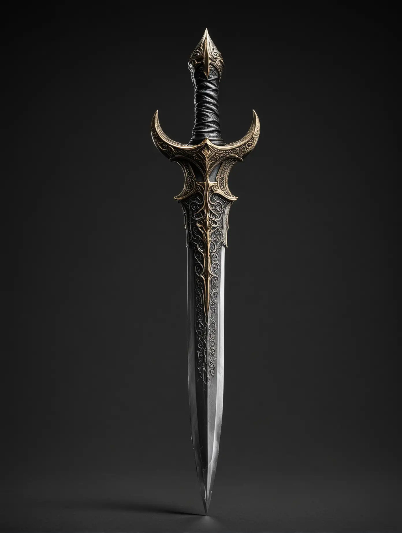 fantasy dagger, front facing perspective, black background