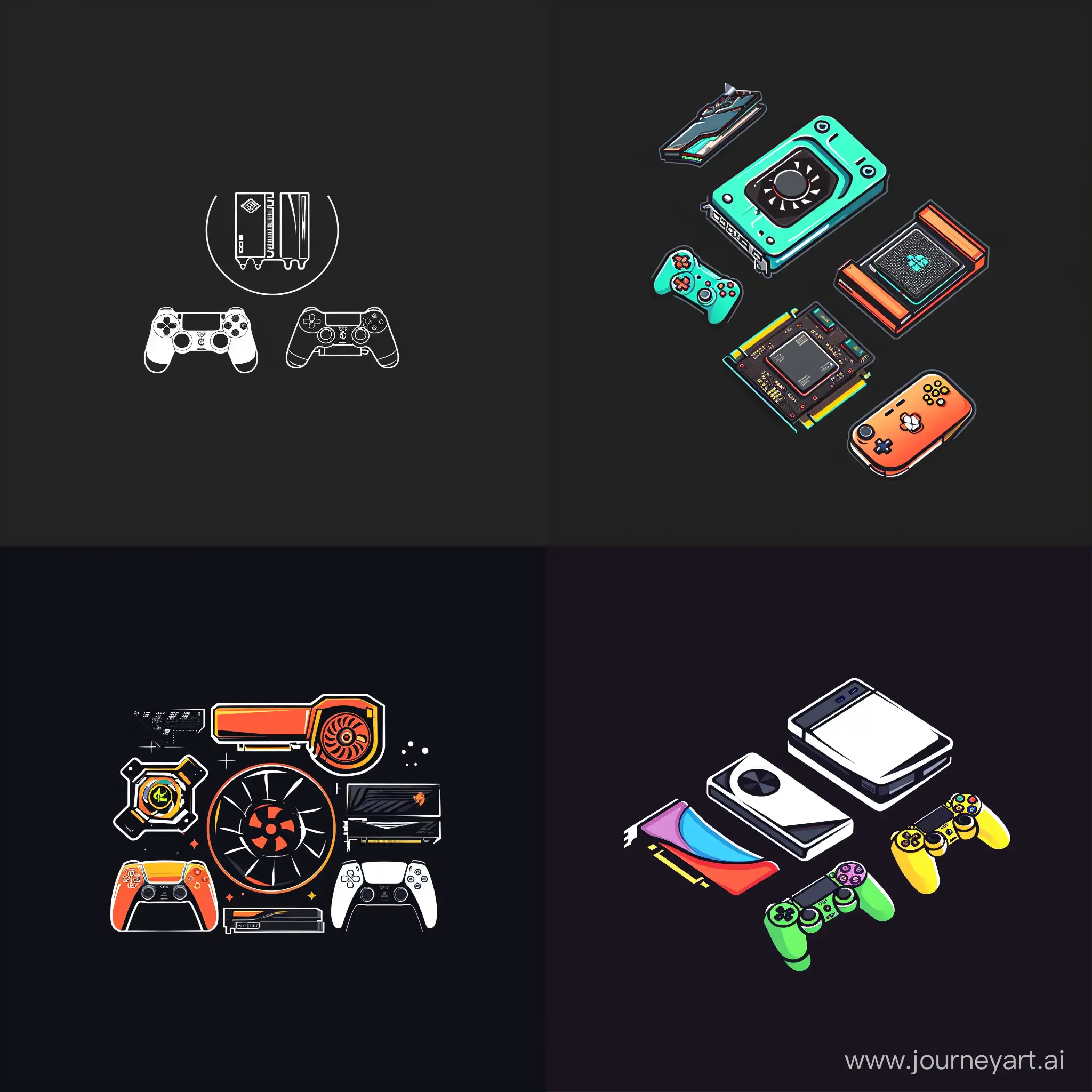 Minimalist-Electronics-Store-Art-with-Graphics-Cards-and-Gaming-Consoles
