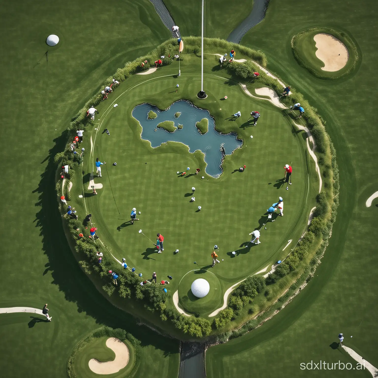 Create a picture of an idea where golfers can meet eachother from all over the world throughout an app to play a round of golf and start making new connections, the concept is called ConnectGolf