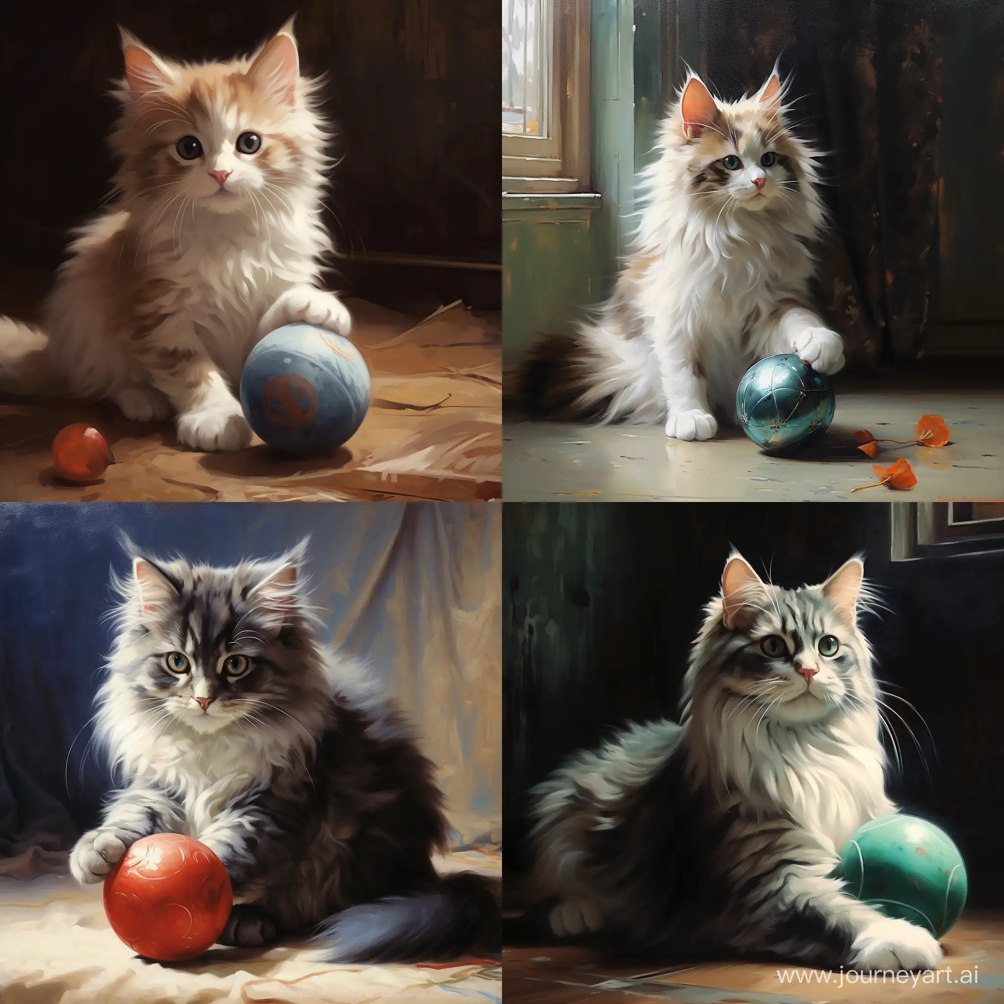 Adorable-Cat-Engaging-in-Playful-Ball-Activity