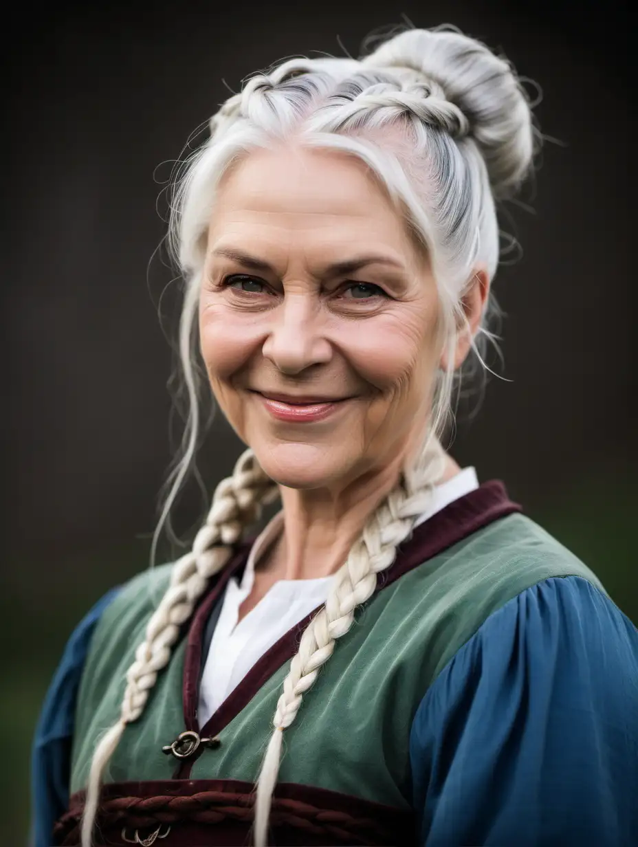 Elderly Woman in Enchanting Medieval Attire with Gentle Smile
