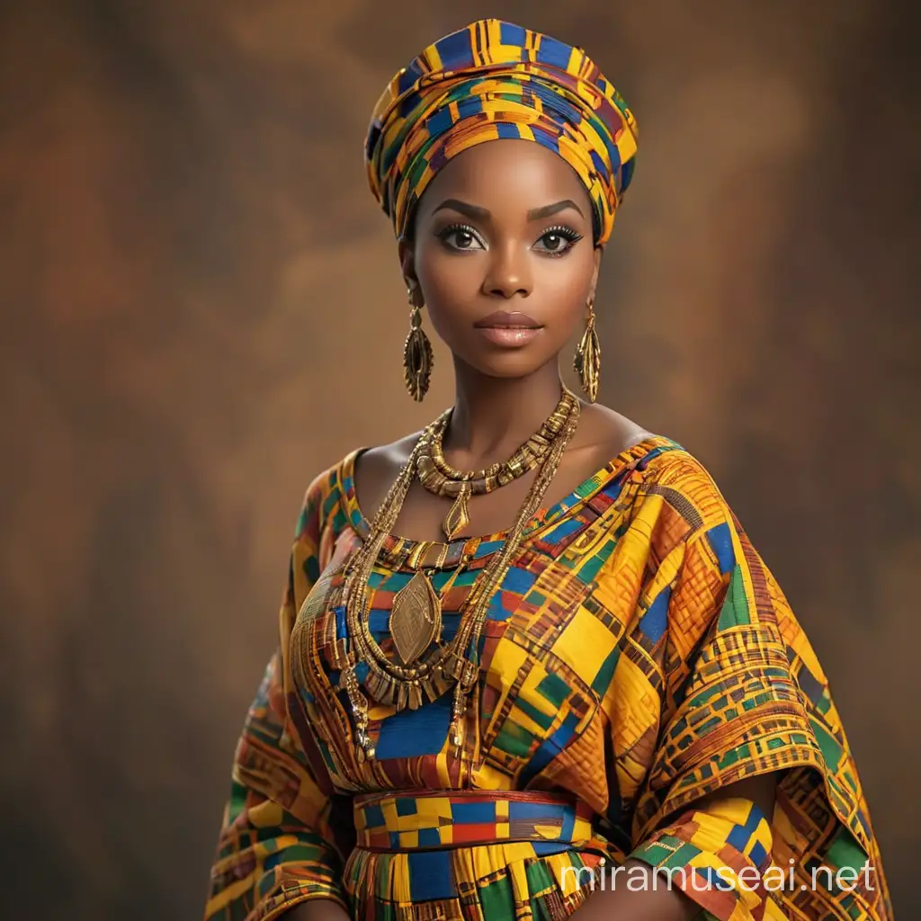 Ghana Ashanti Queen, wearing kente, high resolution, detailed, blurred background