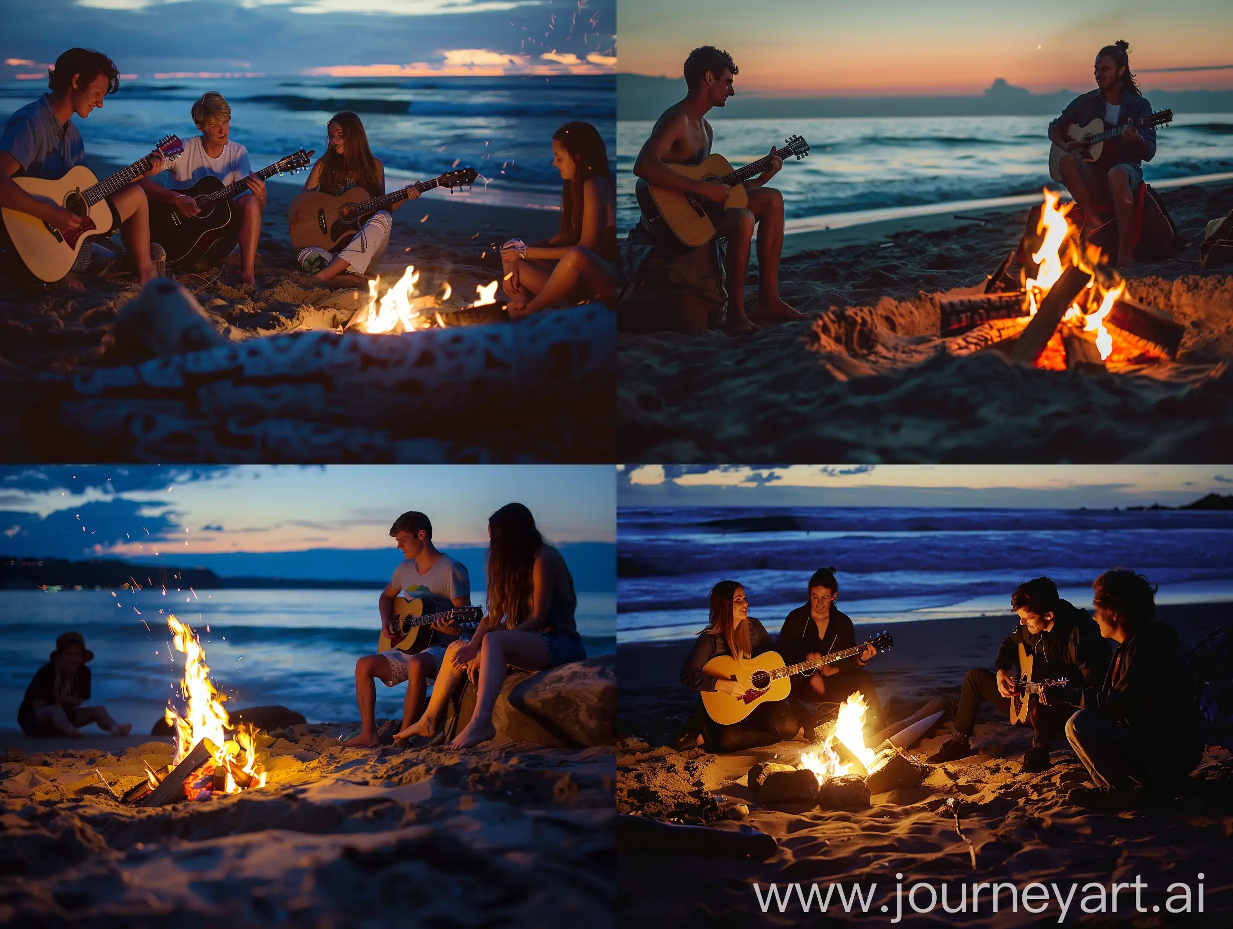 Beach-Bonfire-Serenade-Friends-Enjoying-Guitar-Music-at-Night