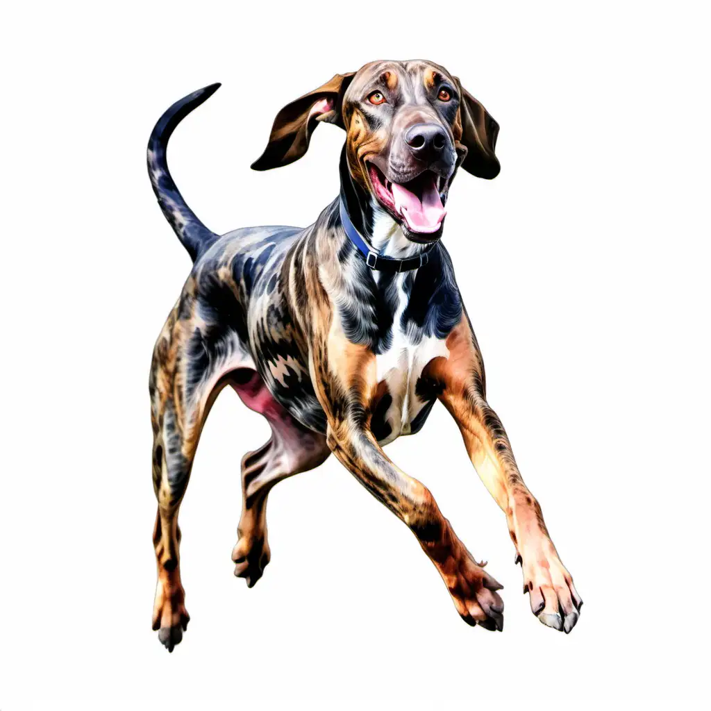 Energetic Plott Hound in Full Body Jump Watercolor Transparent Background