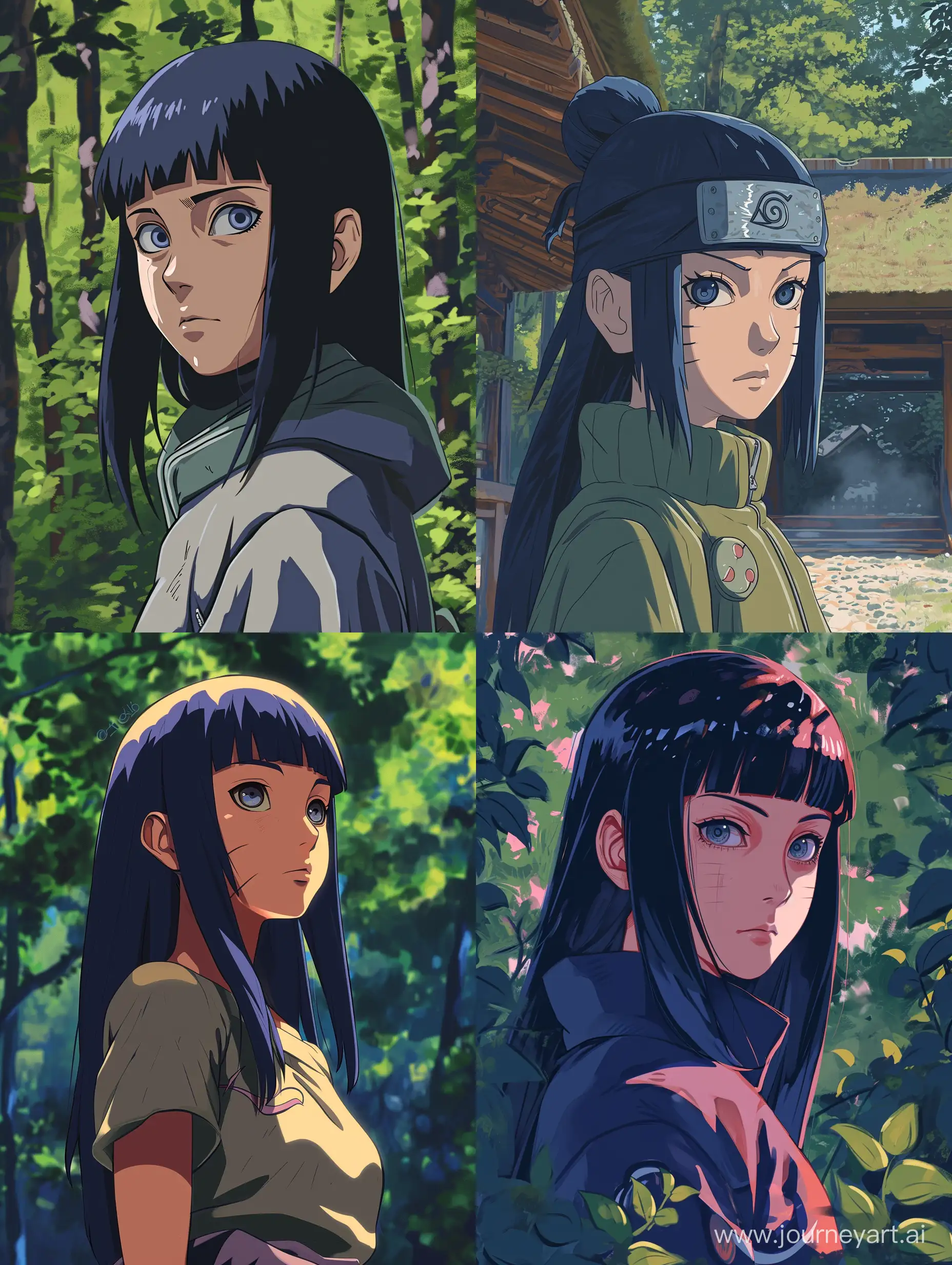 A picture of Hinata Hyuga inspired by Studio Ghibli Art Style