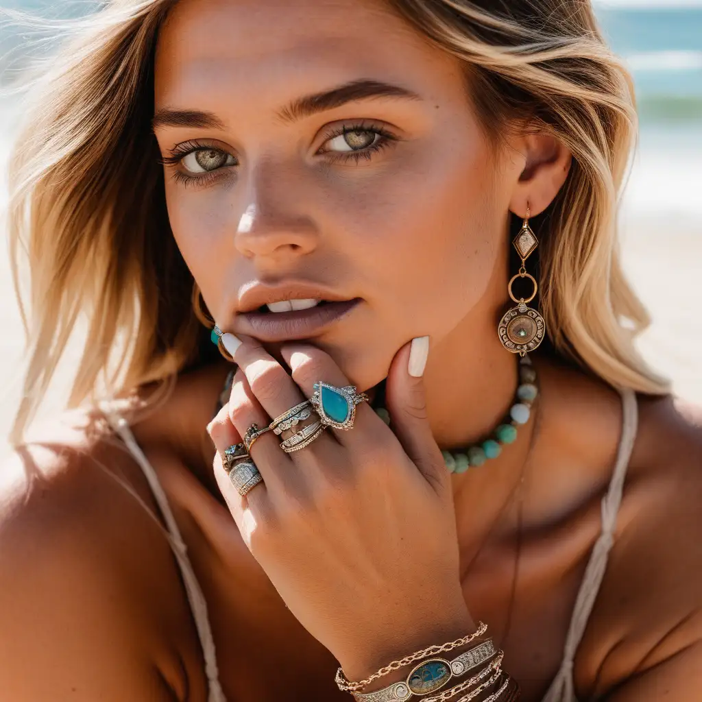 Bohemian Stackable Jewelry Model on Laguna Beach