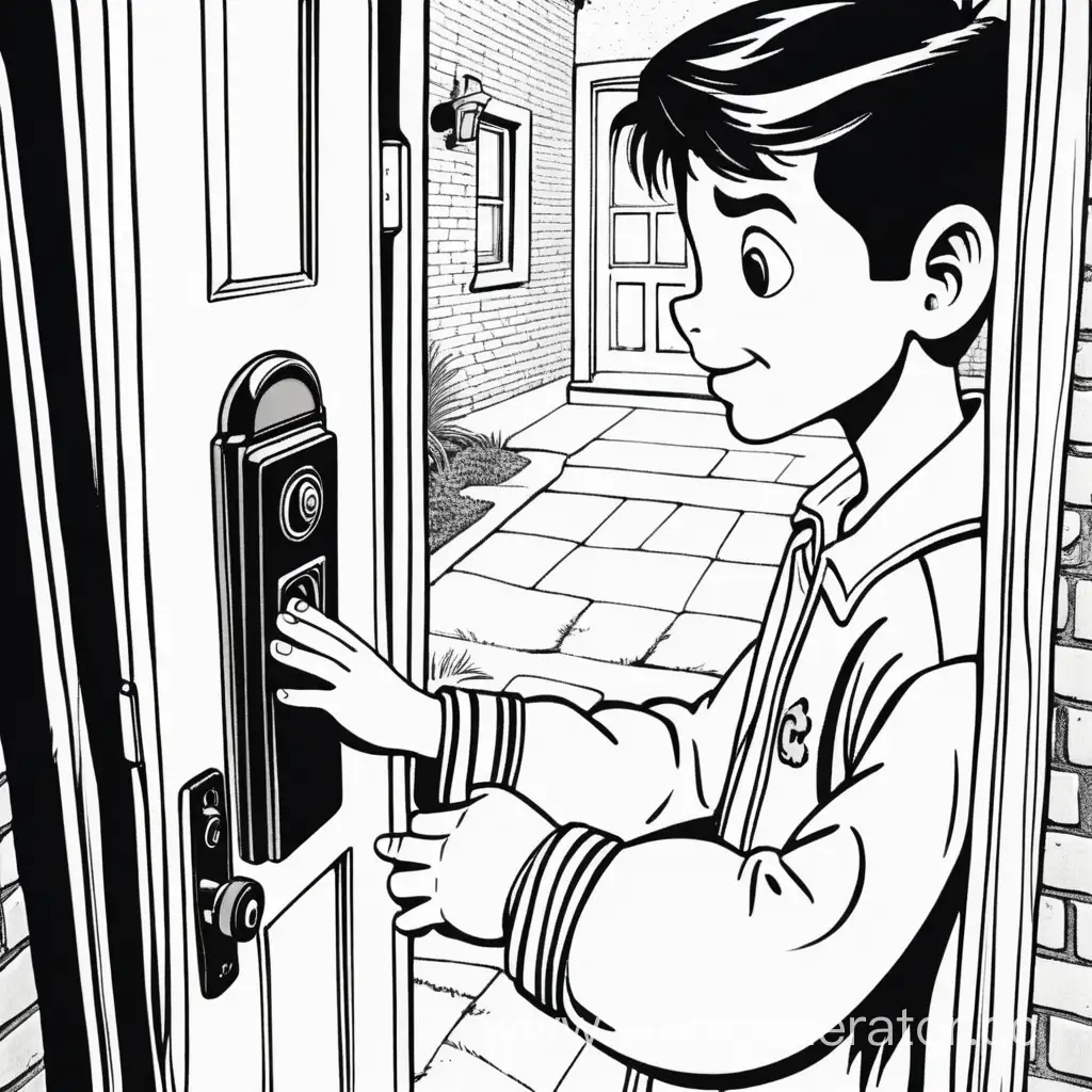 Comic-Book-Style-Boy-Ringing-Doorbell-with-Playful-Expression