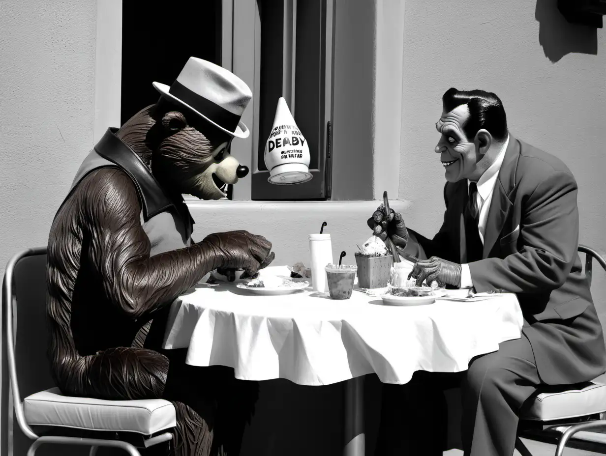 Yogi Bear & Frankenstein Monster have lunch at the Brown Derby