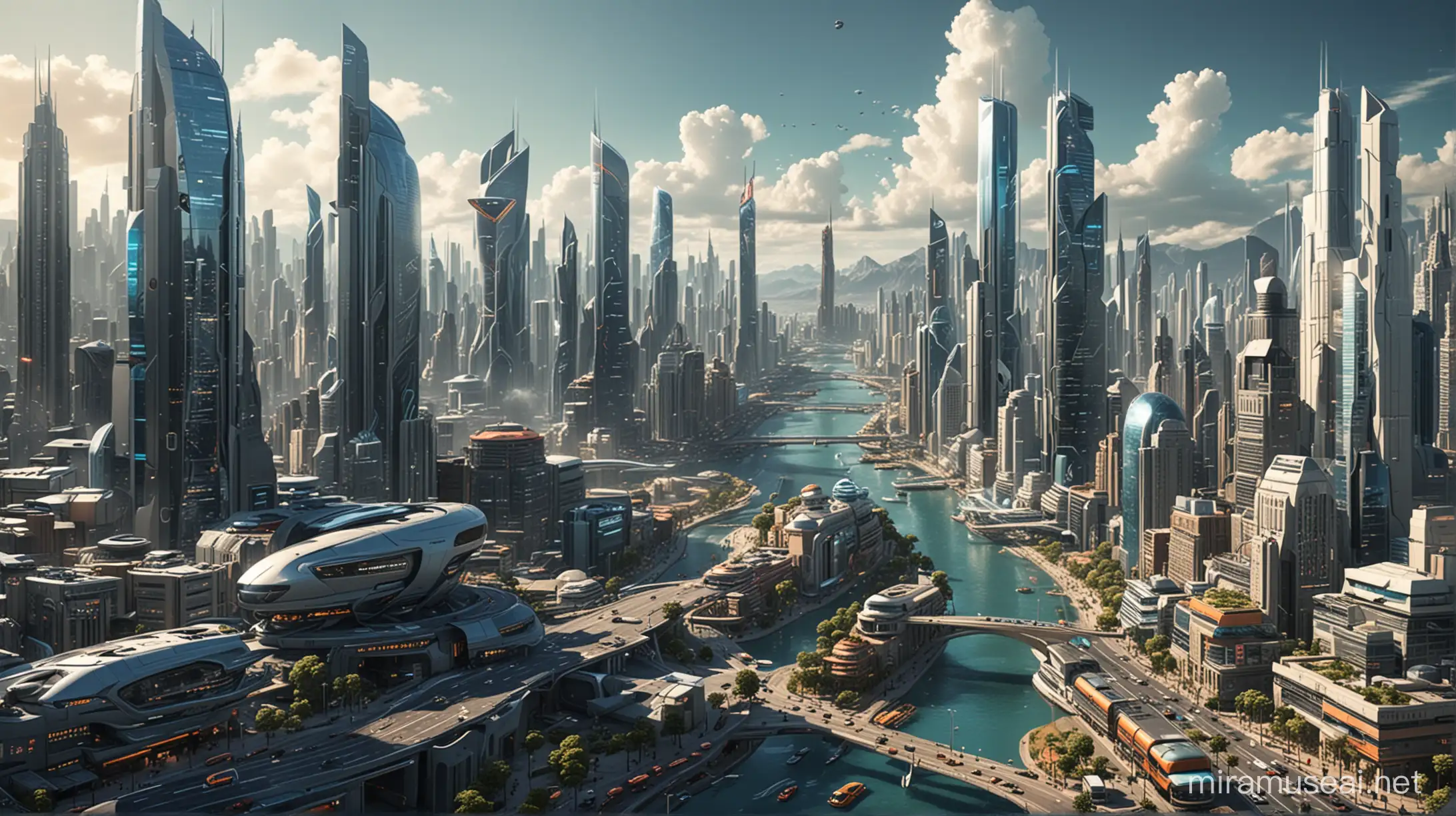 create an image of the city of the future. used 3D style, very realistic