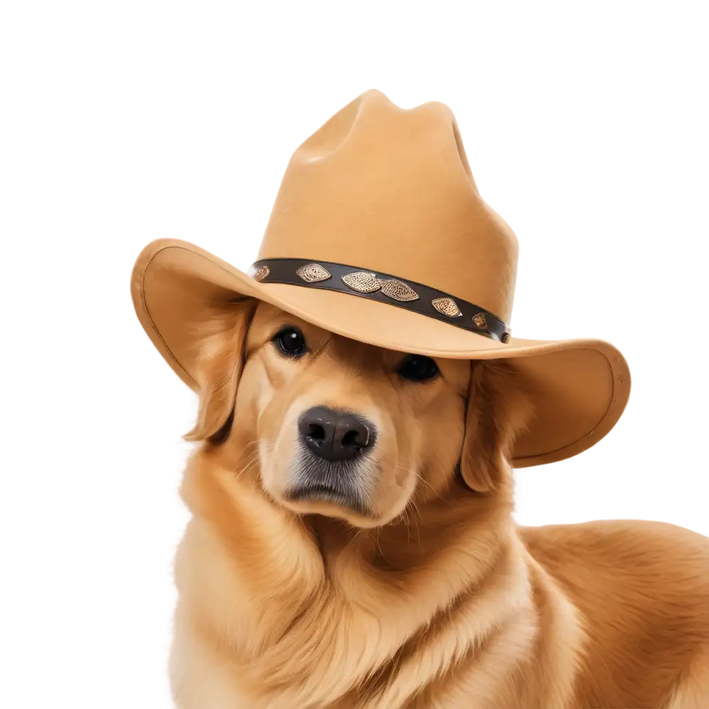 A gold retriever
dog wearing a cowboy hat