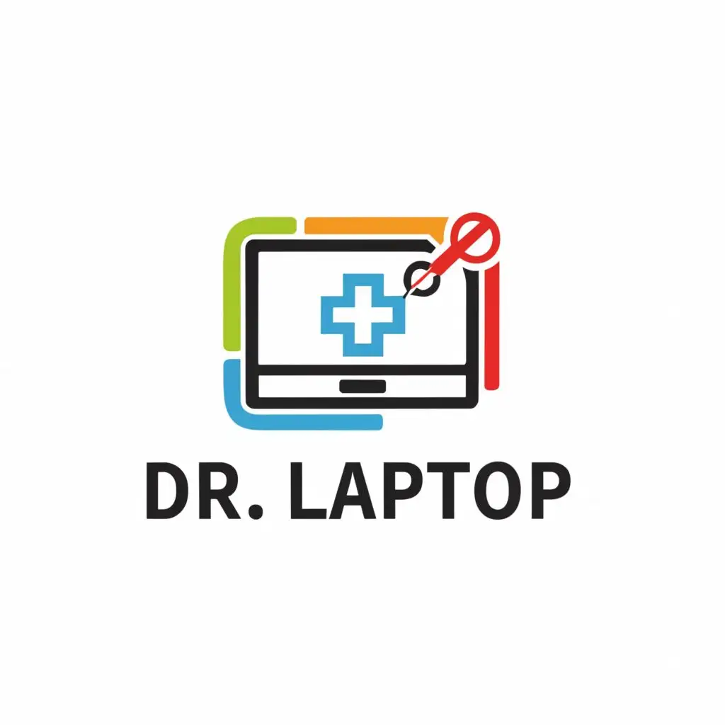 a logo design,with the text "Dr. Laptop", main symbol:A repairing laptop,complex,be used in Technology industry,clear background