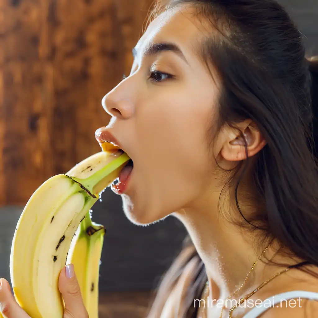 Girl licking a banana 