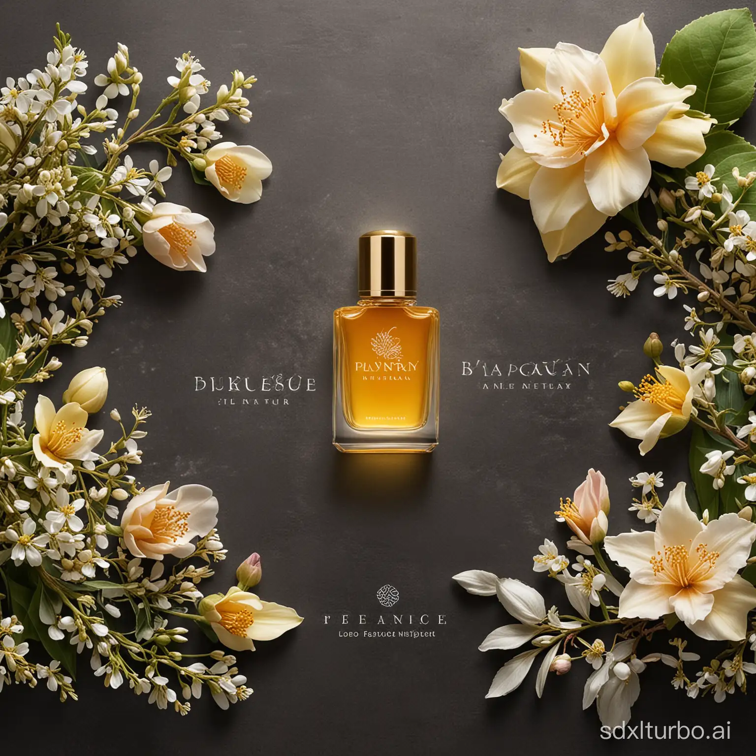 Discover the alluring scent of pure nectar and embark on a natural fragrance journey. Select the world's top nectar to bring you a pure and fragrant experience. Feel the magical power of natural perfume and release your unique charm. Generate a logo based on this description