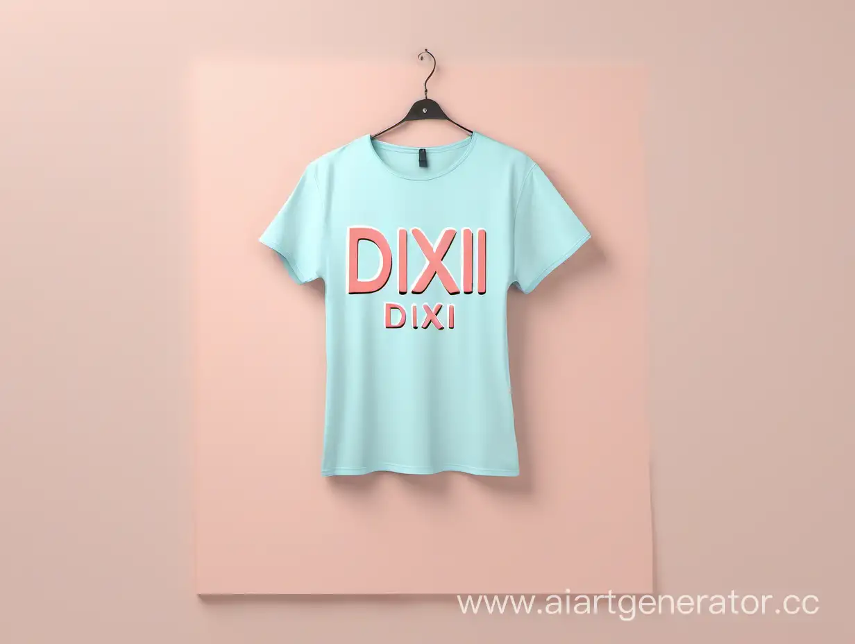 Создай картнику на котором будет футболка в постельных тонах с надписью Dixi