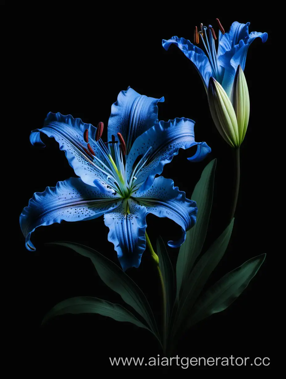 Exquisite-Botanical-Wild-Blue-Lily-Flower-on-Elegant-Black-Background