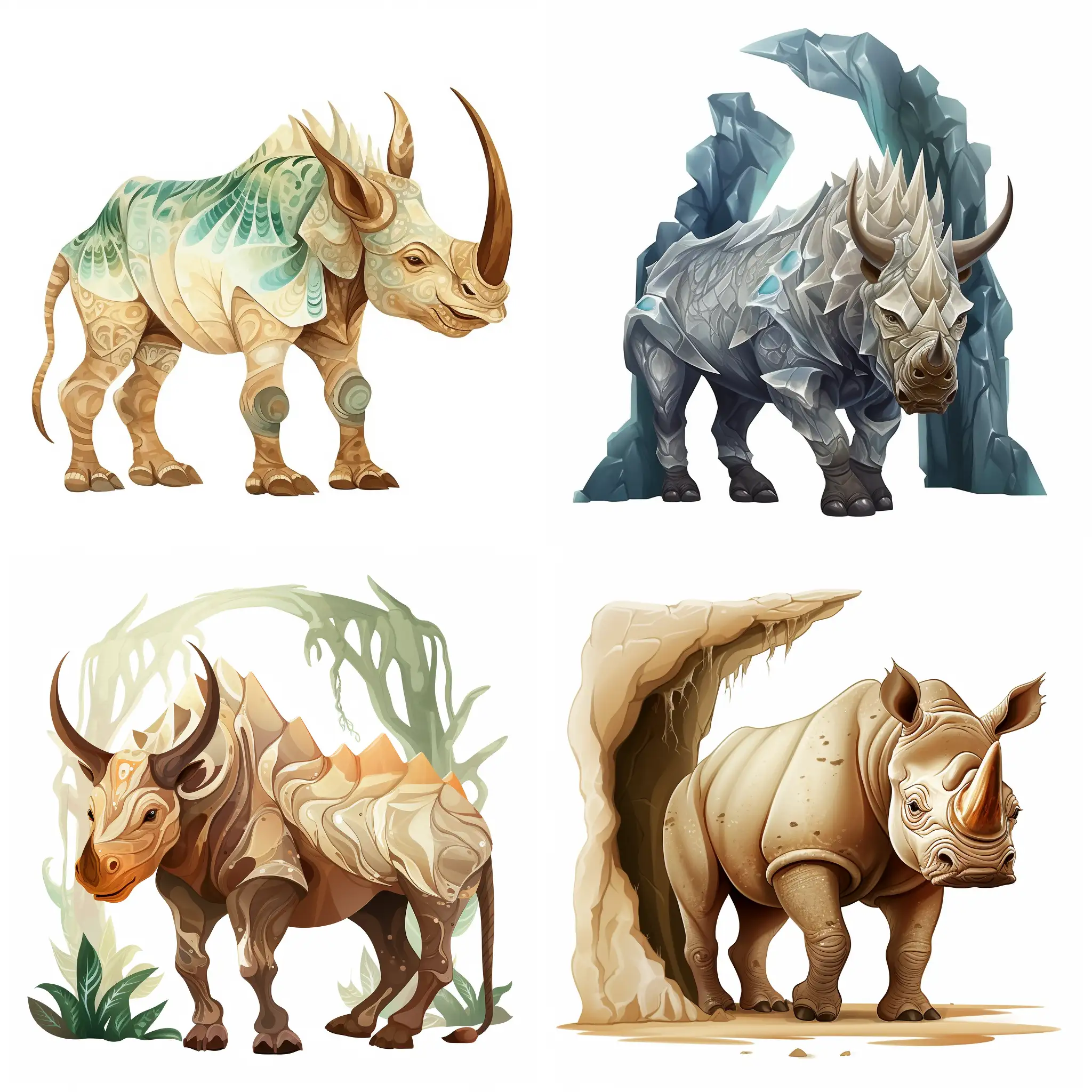 Elegant cave dragon, Hungarian rhinoceros on a white background, cartoon style, illustration